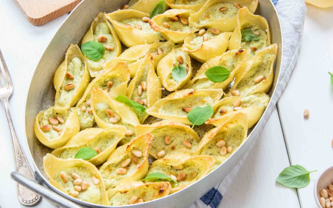 Conchiglioni farcies à la ricotta et pesto vert