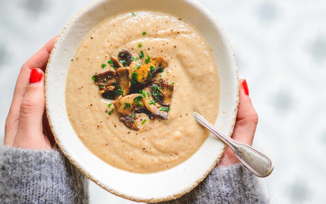 Velouté de châtaignes, champignons grillés