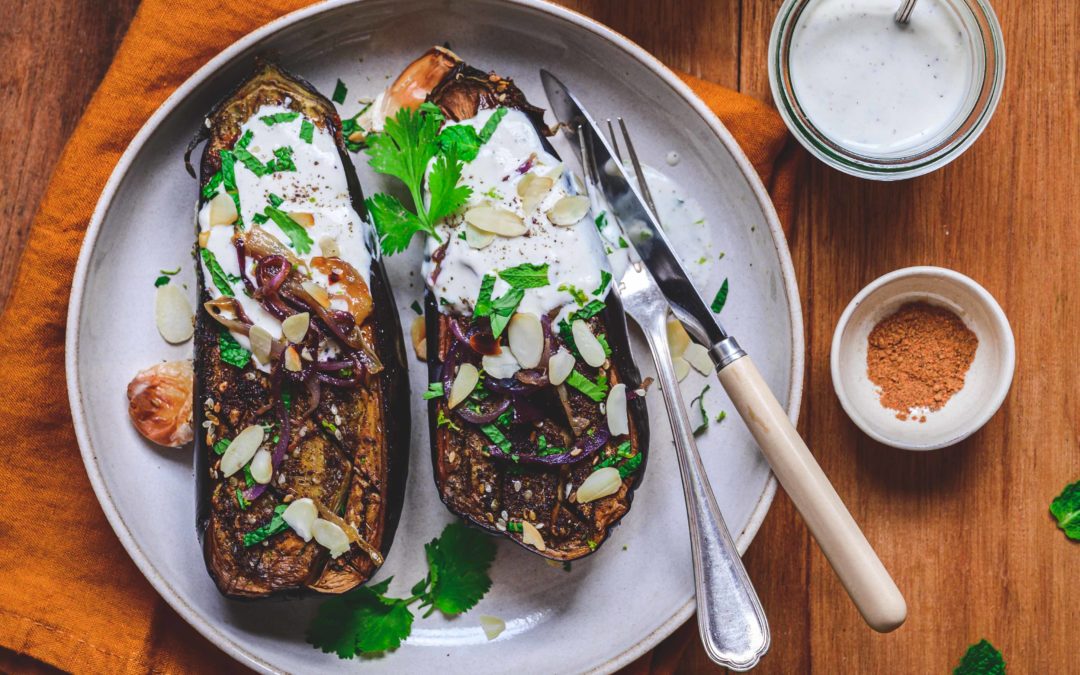 Aubergines rôties épicées, sauce tahin